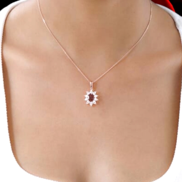 NWT RED ROSE APATITE & MOISSANITE NECKLACE IN ROSE GOLD OVER STERLING SILVER - Picture 6 of 12
